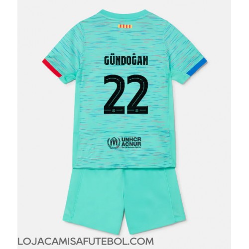 Camisa de Futebol Barcelona Ilkay Gundogan #22 Equipamento Alternativo Infantil 2023-24 Manga Curta (+ Calças curtas)